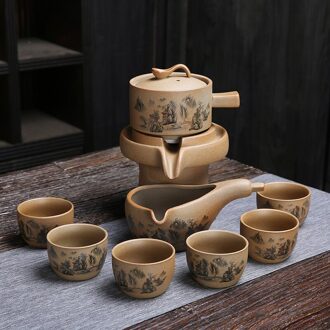 9Pcs/Setautatic Thee Set Thuis Creatieve Steen Slijpen Keramische Theepot Bevat 6 Thee Draaien Thee Set
