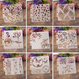 9Pcs Tekening Airbrush Schilderen Stencil Diy Craft Album Scrapbooking Ornamenten Qxnb