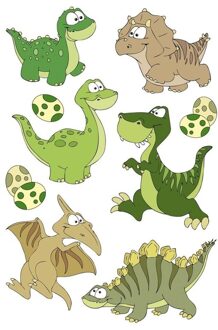 9x Dinosaurus dieren stickers met 3D effect met wiebeloogjes - Stickers Multikleur