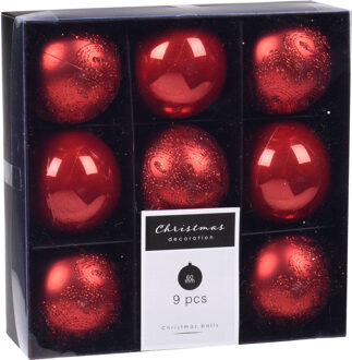 9x Kerstboomversiering luxe kunststof kerstballen rood 6 cm