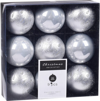 9x Kerstboomversiering luxe kunststof kerstballen zilver 5 cm