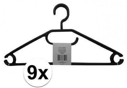 9x Kledinghanger zwart kunststof - Action products