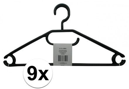 9x Kledinghangers zwart kunststof - Action products