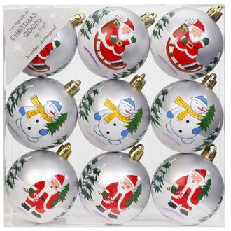 9x Kunststof kerstballen met kerstmannen en sneeuwpoppen 6 cm - Kerstbal Rood