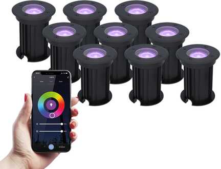 9x Maisy - Smart LED Grondspots WiFi+ Bluetooth Zwart IP67