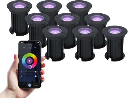 9x Maisy - Smart LED Grondspots WiFi+ Bluetooth Zwart IP67