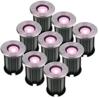 9x Maisy Smart WiFi LED Grondspot rond RVS RGBWW IP67 straal waterdicht 3 jaar garantie