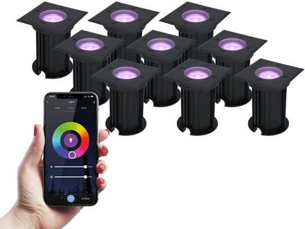 9x Ramsay - Smart LED Grondspots WiFi+ Bluetooth Zwart IP67