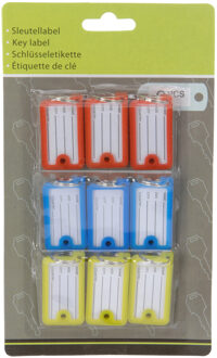 9x stuks gekleurde sleutellabels rood, blauw en geel