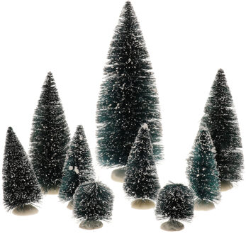 9x stuks kerstdorp onderdelen miniatuur boompjes groen 6 tot 20 cm
