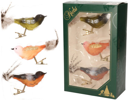 9x stuks luxe glazen decoratie vogels op clip gekleurd 11 cm