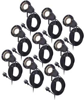 9x Sydney LED Prikspot Zwart IP65 GU10 1,5m kabel EU-Plug