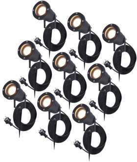 9x Sydney LED Prikspot Zwart IP65 GU10 1,5m kabel EU-Plug
