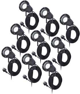 9x Sydney LED Prikspot Zwart IP65 GU10 1,5m kabel EU-Plug