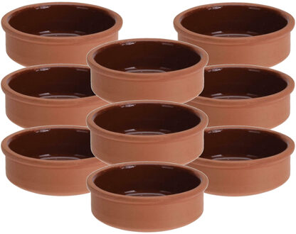 9x Tapas serveerschaaltjes 500 ml terracotta 12 cm - Snack en tapasschalen Bruin