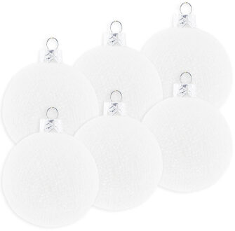 9x Witte Cotton Balls kerstballen 6,5 cm - Kerstversiering - Kerstboomdecoratie - Kerstboomversiering - Hangdecoratie - Kerstballen in de kleur wit