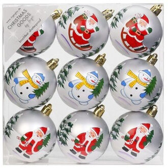 9x Witte kerstballen 6 cm kunststof met print Rood
