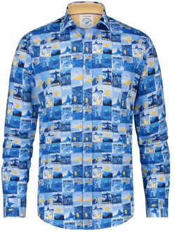 A FISH NAMED FRED Blauw Geprint Casual Overhemd A fish named Fred , Blue , Heren - L,M,4Xl