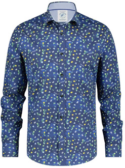 A FISH NAMED FRED Blauw Geprint Casual Overhemd A fish named Fred , Blue , Heren - Xl,3Xl,4Xl