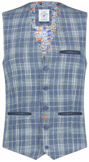 A FISH NAMED FRED Blauw Geruit Linnen Gilet A fish named Fred , Blue , Heren - Xl,L,M