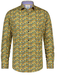 A FISH NAMED FRED Gele Geometrische Print Casual Overhemd A fish named Fred , Yellow , Heren - Xl,L,M,3Xl