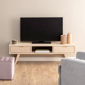 A-Line TV-meubel met 1 plank en 2 laden, eik. Wit
