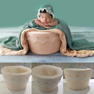A newborn photography prop beige soft and comfortable sitting basket assisted photo accessory