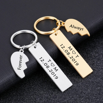 A Pair Couple Keychain Gifts for Husband Wife Boyfriend Girlfriend Valentines Customized Date and Two Initials Keychains for Him