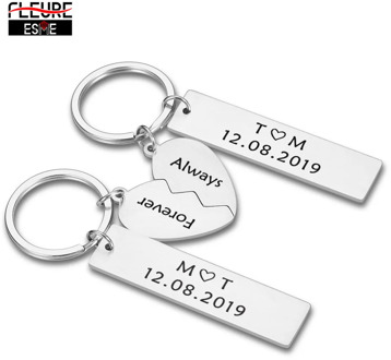 A Pair Couple Keychain Gifts for Husband Wife Boyfriend Girlfriend Valentines Customized Date and Two Initials Keychains for Him