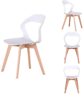A set of 4 Nordic medieval modern minimalist chairs with wood feet, suitable for living room, dining room (White/Black/Brown))