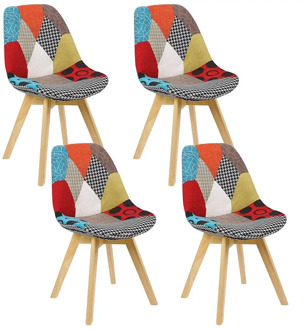 A set of 4 Nordic medieval style art dining chairs, beech wood feet retro design chairs, suitable for kitchen, dining room (red)