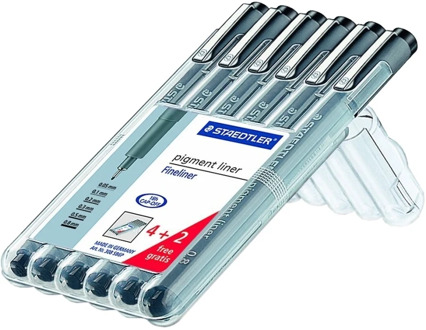 A set of capillary handles Staedtler lumocolor, 4 thickness + 2, in a plastic case