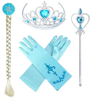 A Set of Frozen Jewelry Cosplay Props Disney Princess Elsa Anna Magic Wand Wig Crown Gloves Children Anime Toy Masquerade Party