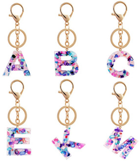 A-Z Initial Keychains Keyrings For Women Men Acrylic Letter Glitter Resin Key Ring Couple Key Chain Bag Charm Gift Accessories