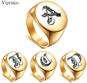 A-Z Letter Gold Color Customize Ring For Men Stainless Steel Initials Name Alphabet Male Party Chunky Wide Rings Jewelry New