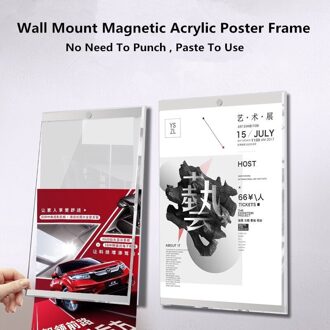 A3 Clear Acryl Muurbevestiging Teken Houder Label Display Frame Zelfklevende Magnetische Foto Poster Frame