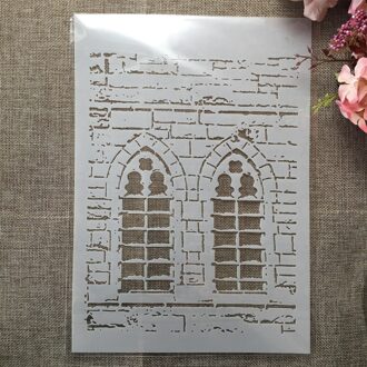 A4 29Cm Bakstenen Muur Venster Diy Gelaagdheid Stencils Muur Schilderen Plakboek Kleuring Embossing Album Decoratieve Template