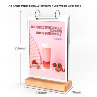 A4 Dubbelzijdig 8.5 "X 11" Transparant Flip Frame Acryl Tafel Teken Menu Papier Frame Bureau Display card Stand Rekken A4 Log Wood Base