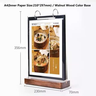 A4 Dubbelzijdig 8.5 "X 11" Transparant Flip Frame Acryl Tafel Teken Menu Papier Frame Bureau Display card Stand Rekken A4 okkernoot Wood Base