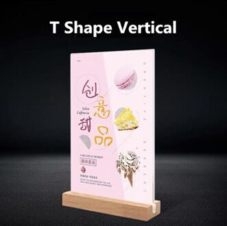 A4 Houten Basis Acryl Teken Houder Tafel Top Menu Papier Kaart Display Stand 8.5X11 Inch Voor Hotel, conferenties, Evenementen, Business T vorm Vertical