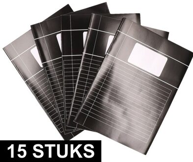 A4 lijntjes schriften pakket - 15x stuks - zwart - zachte kaft - schoolschrift