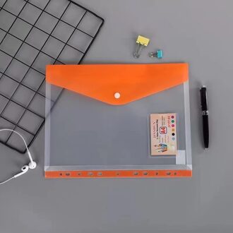 A4 Size 5Pcs 11 Gaten Semi Poly Envelop Pocket Insert Pagina 'S Voor Bindmiddelen, met Klittenbandsluiting Diverse Kleuren oranje-5 stk