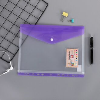 A4 Size 5Pcs 11 Gaten Semi Poly Envelop Pocket Insert Pagina 'S Voor Bindmiddelen, met Klittenbandsluiting Diverse Kleuren paars-5stk