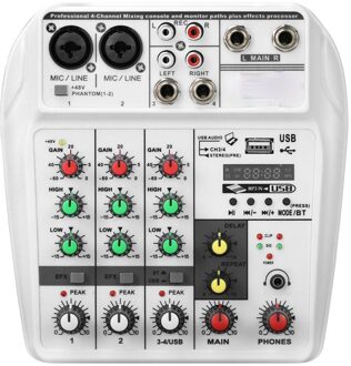 A4 Sound Mixing Console Bluetooth Usb Record Computer Afspelen 48V Phantom Power Vertraging Repaeat Effect 4 Kanalen Usb Audio mixer wit