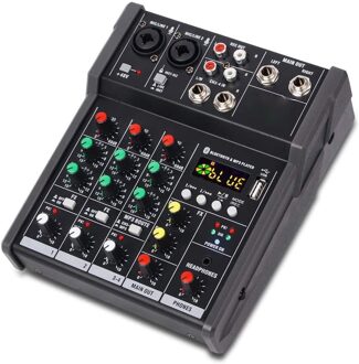 A4 Sound Mixing Console Bluetooth Usb Record Computer Afspelen 48V Phantom Power Vertraging Repaeat Effect 4 Kanalen Usb Audio mixer zwart