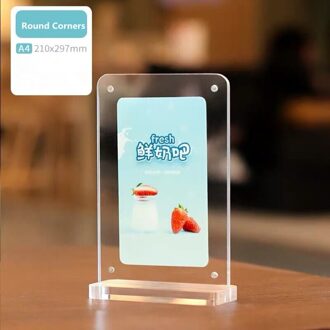 A4 T Vorm Double Side Magnetische Acryl Teken Kaarthouder Display Stand Menu Papier Stands Frame Voor Tafels Restaurants Teken board ronde Corner V