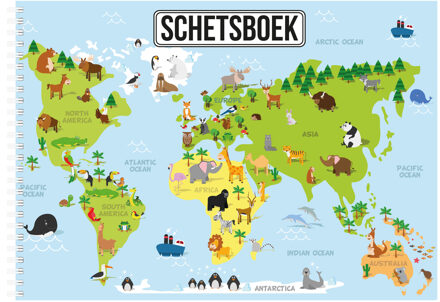 A4 Tekeningen papier boek/ tekenboek/ schetsboek met dieren wereldkaart - Schetsboeken