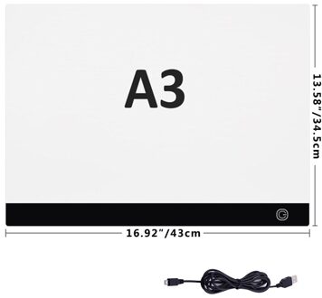 A5/A4 /A3 Led Light Pad Board 5d Diamant Schilderij Tracing Kopiëren Boord Met 3 Niveau Helderheid Usb aangedreven Tekening Tablet A3(42.8x34.5cm)