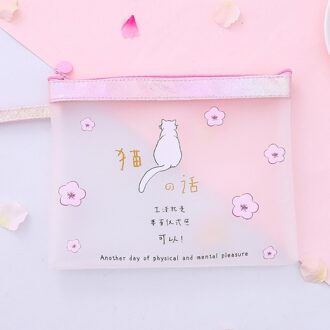 A5 Cherry Blossom Met Kat Transparante Schattige Bestand Potlood Tas Grote Voor Meisjes Kid Office Schoolbenodigdheden Case Kawaii Briefpapier 6