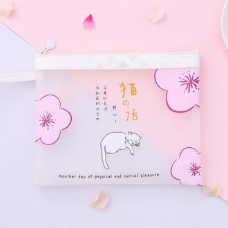 A5 Cherry Blossom Met Kat Transparante Schattige Bestand Potlood Tas Grote Voor Meisjes Kid Office Schoolbenodigdheden Case Kawaii Briefpapier